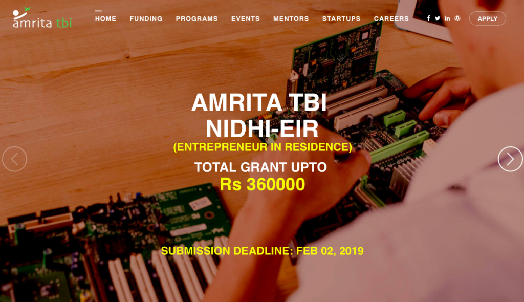 startup business grants Amrita TBI