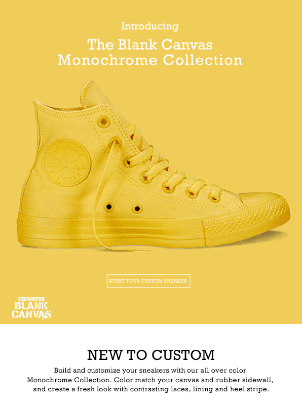 GIFs in email marketing example, animated GIF switching between different coloured converse shoes.