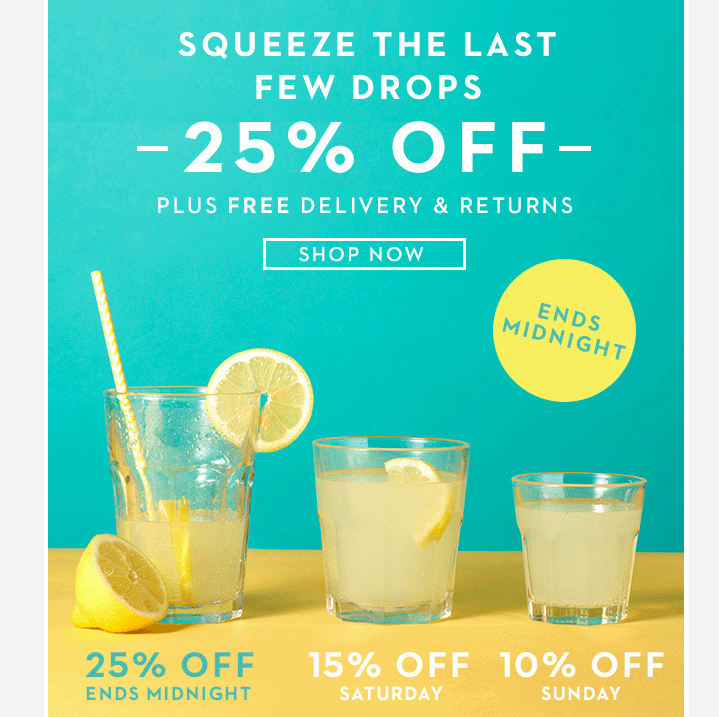 GIFs in email marketing example, advertisement saying squeeze the last few drops 25% off.