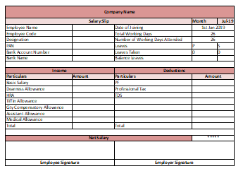  Salary Slip Format in Excel Template 3